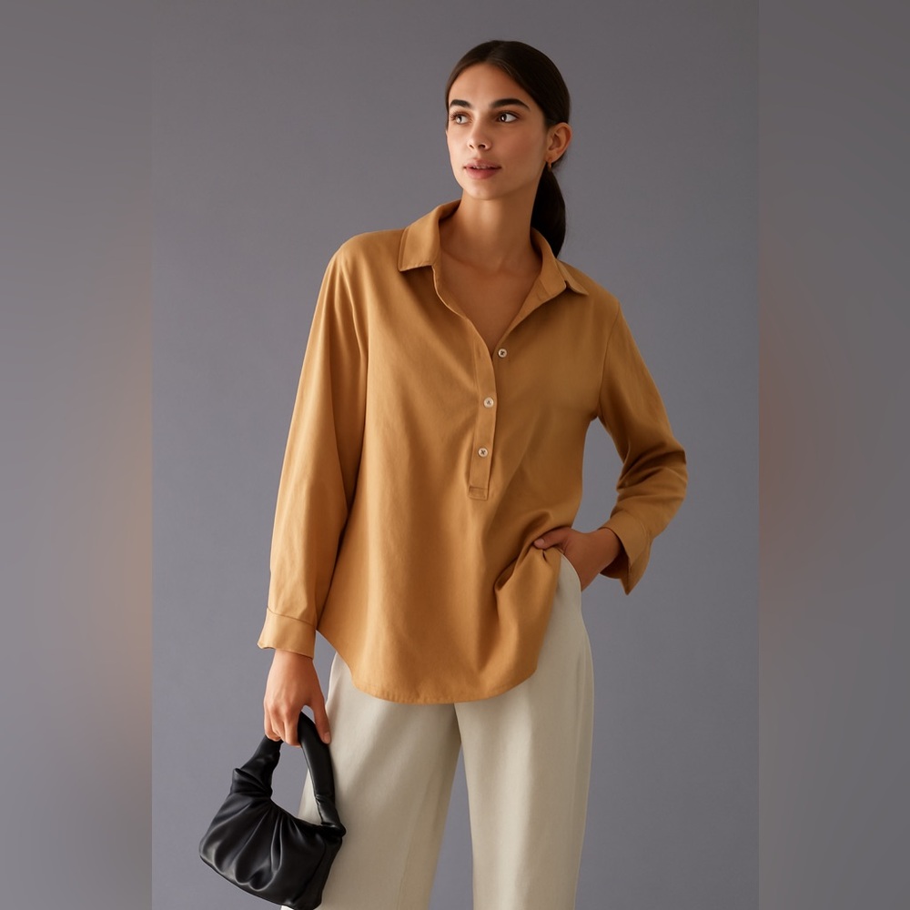 Workhall Oversized Tan Tunic Blouse – Size L (Relaxed Fit)